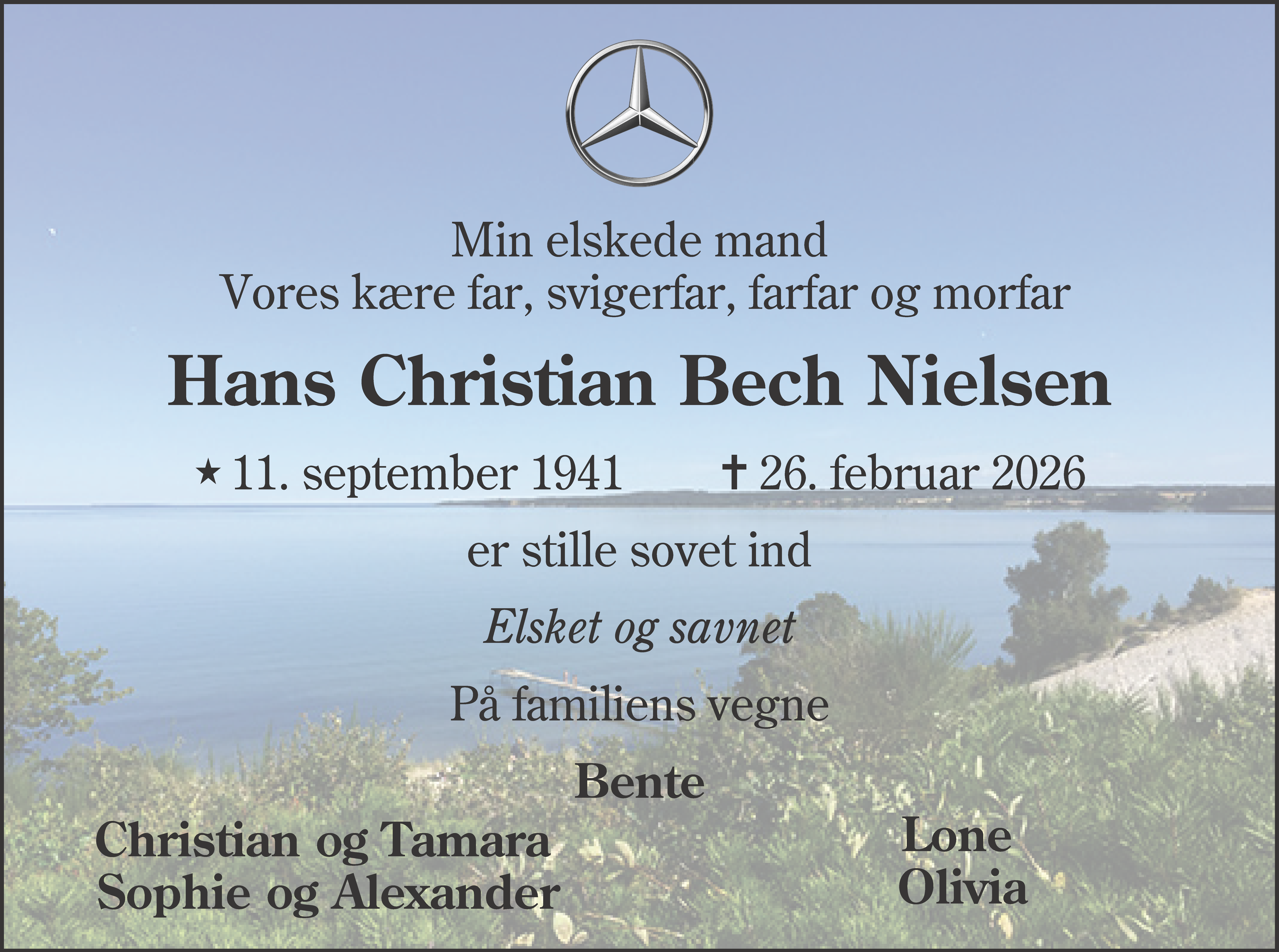 Dødsannonce for Hans Christian Bech Nielsen