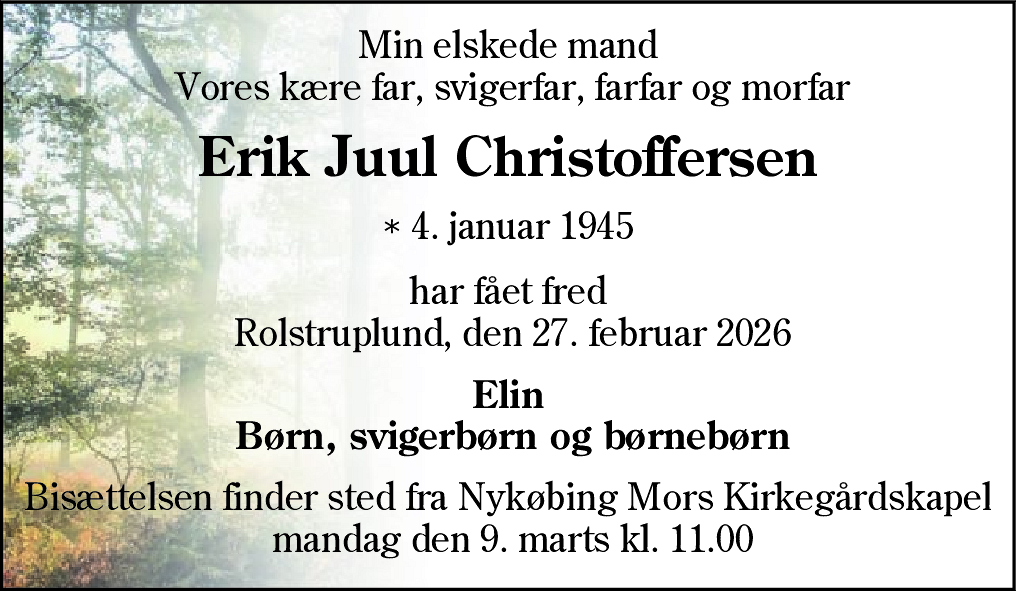 Dødsannonce for Erik Juul Christoffersen