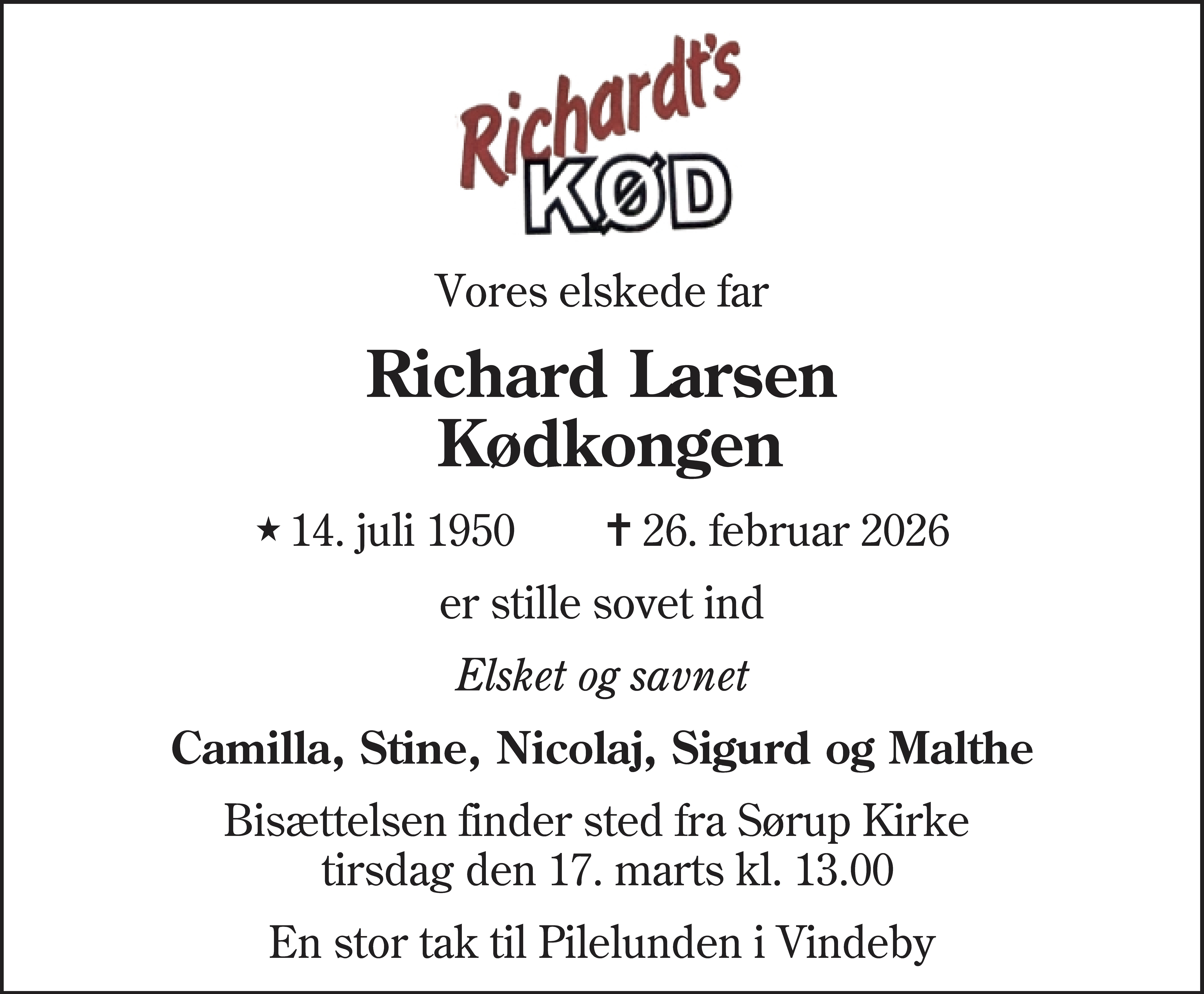 Dødsannonce for Richard Larsen