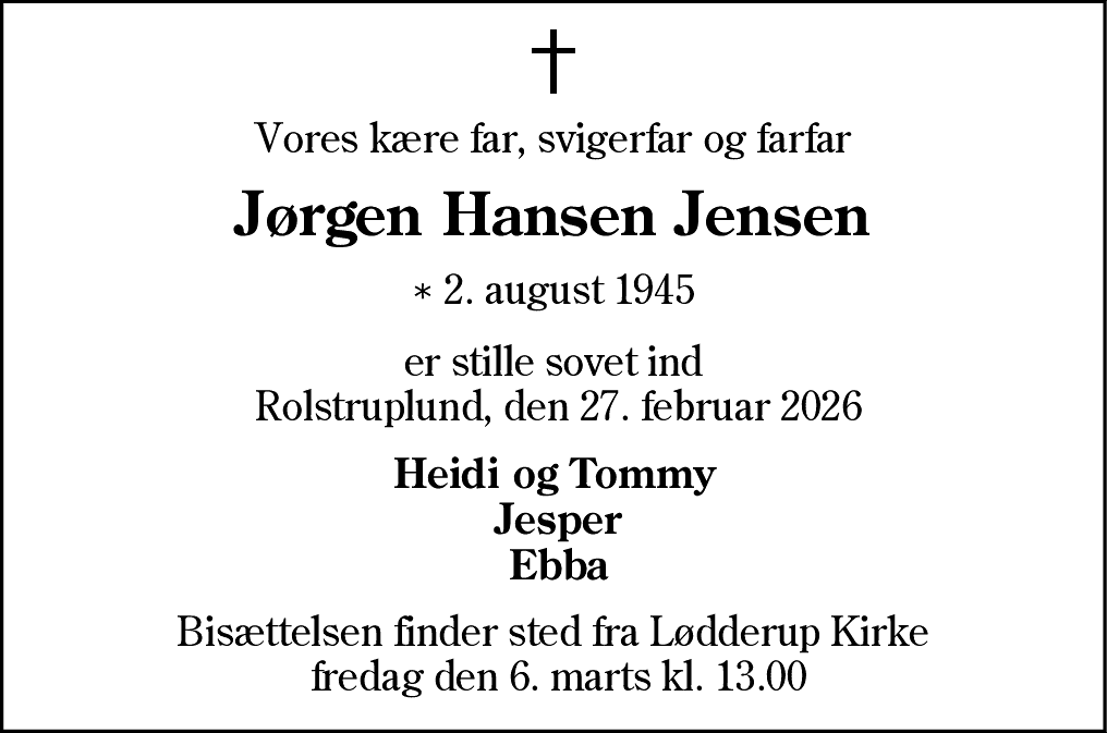 Dødsannonce for Jørgen Hansen Jensen