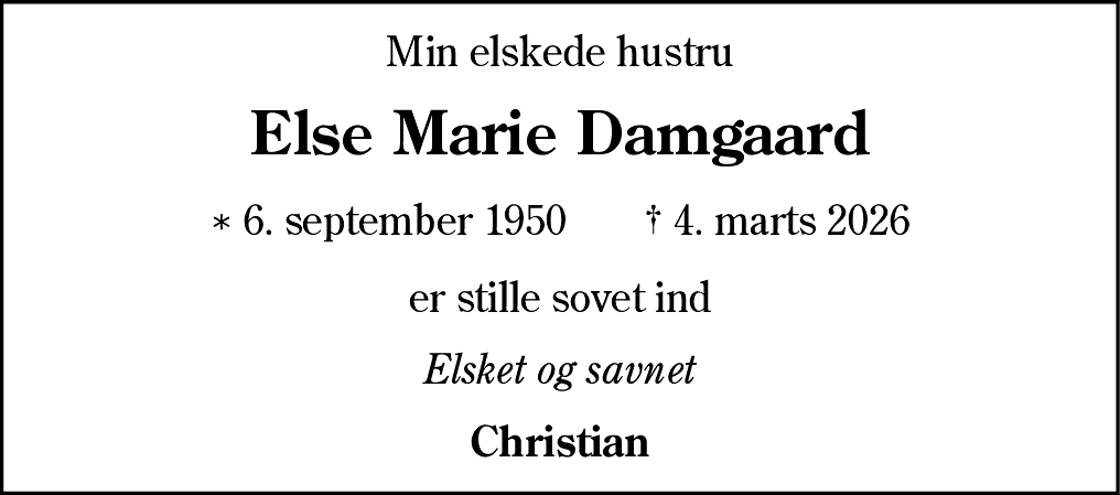 Dødsannonce for Else Marie Damgaard