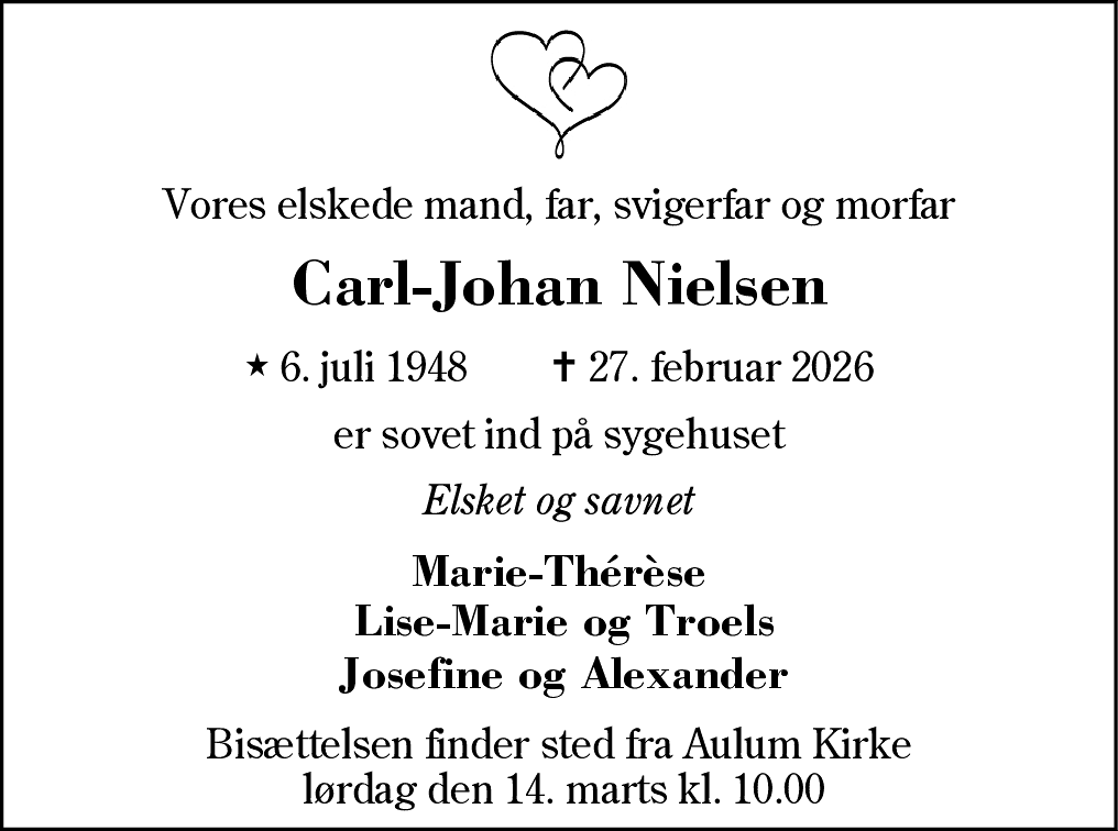 Dødsannonce for Carl-Johan Nielsen