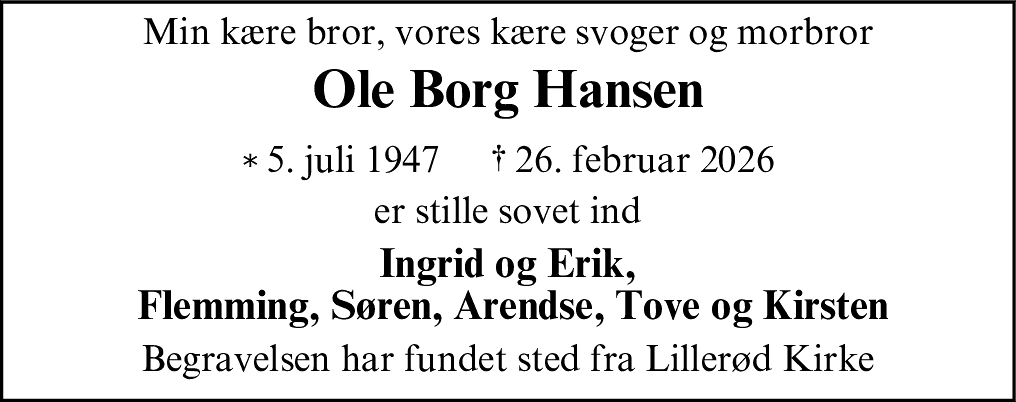 Dødsannonce for Niels Ole Borg Hansen