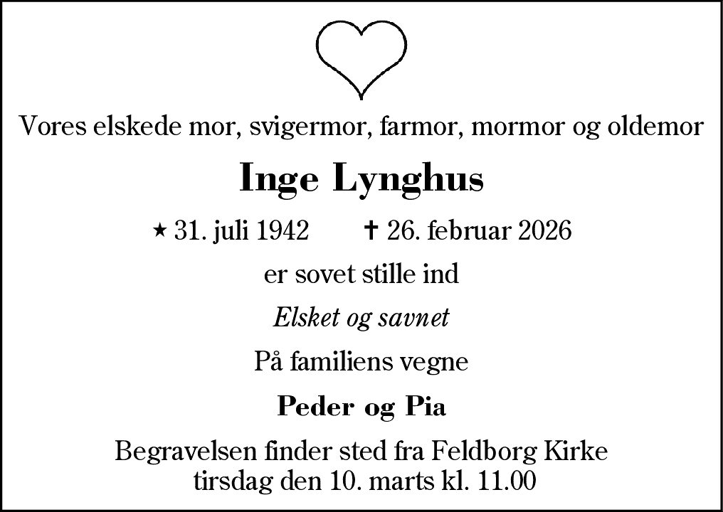 Dødsannonce for Inge Lynghus