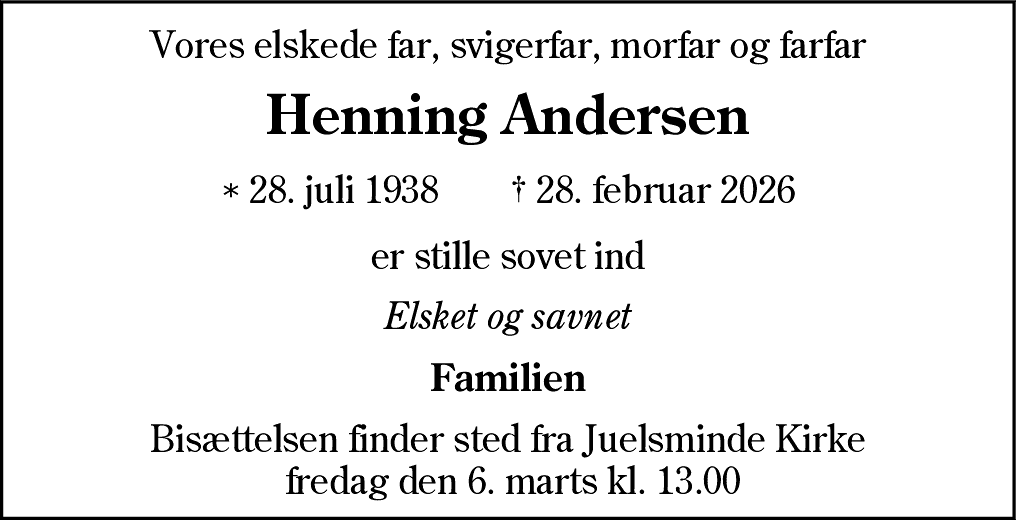 Dødsannonce for Henning Andersen