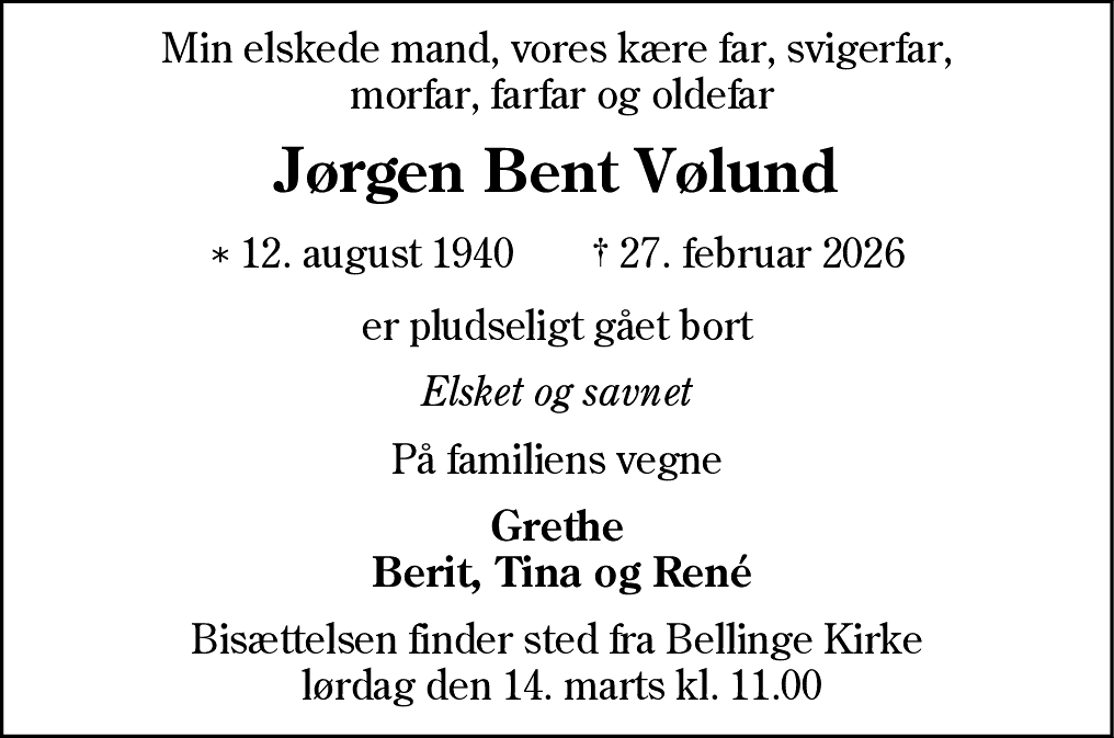 Dødsannonce for Jørgen Bent Vølund