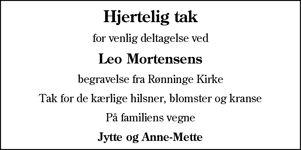 Dødsannonce for Leo Mortensen