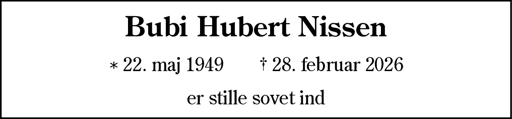 Dødsannonce for Bubi Hubert Nissen