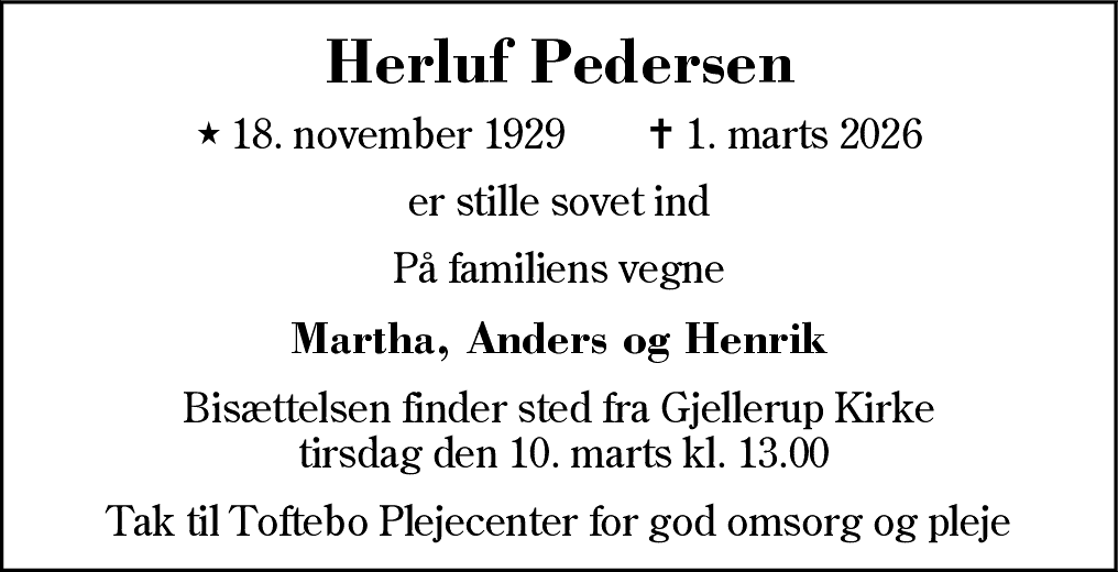 Dødsannonce for Herluf Pedersen