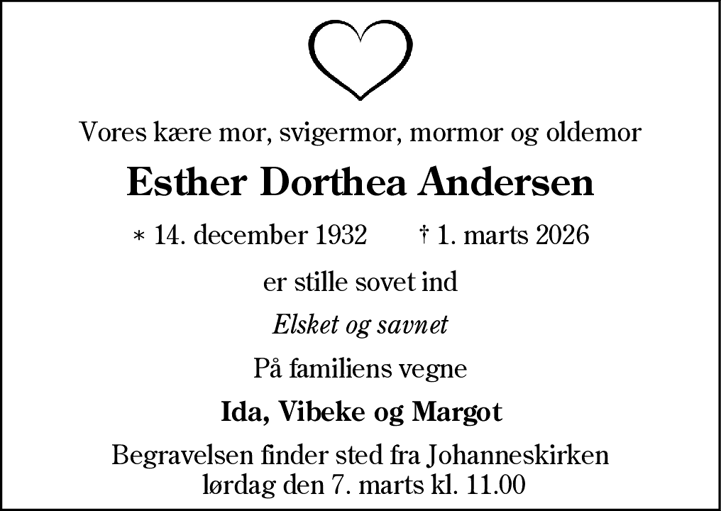 Dødsannonce for Esther Dorthea Andersen