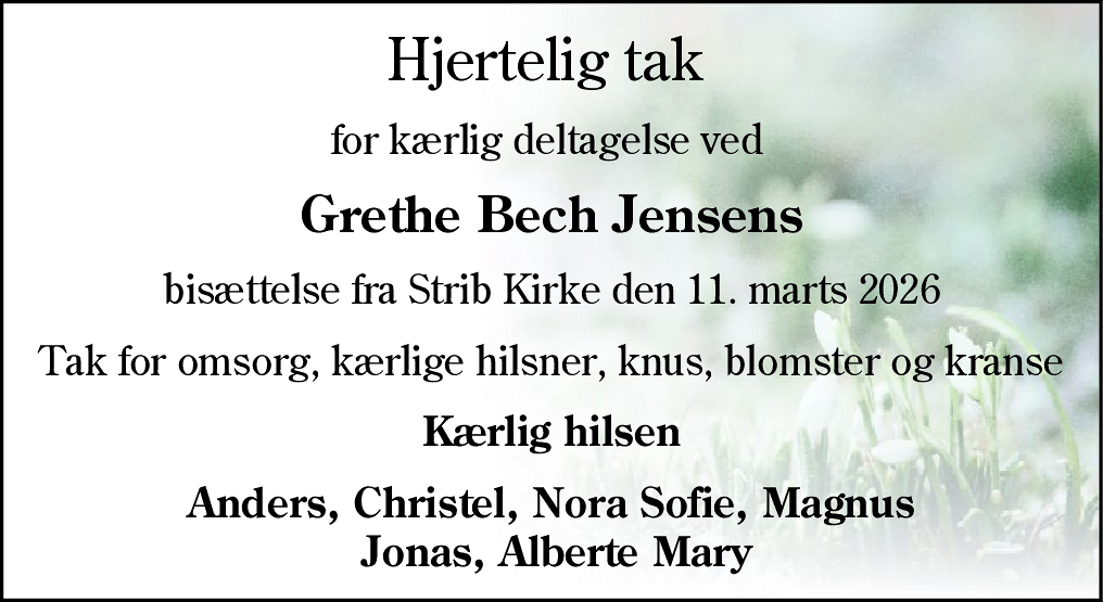 Dødsannonce for Grethe Bech Jensen