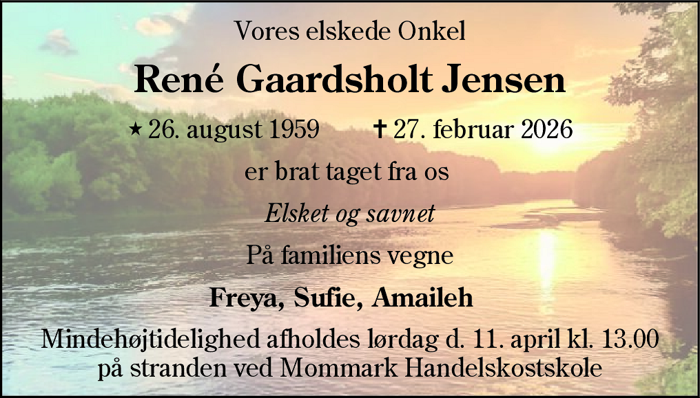 Dødsannonce for René Gaardsholt Jensen