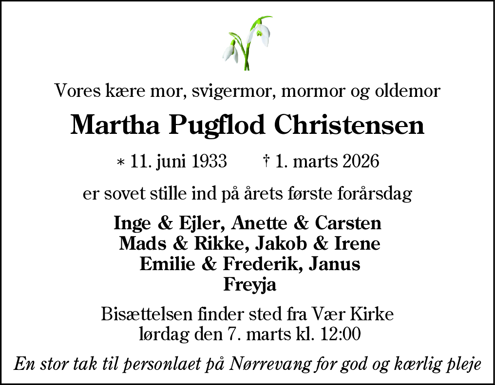 Dødsannonce for Martha Pugflod Christensen