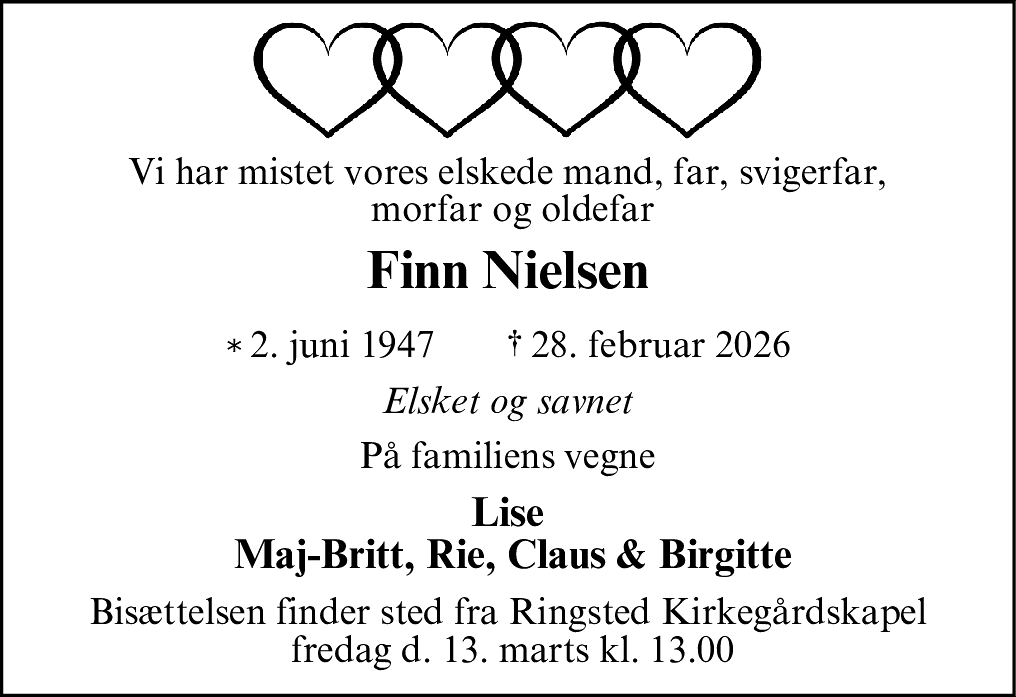 Dødsannonce for Niels Finn Nielsen
