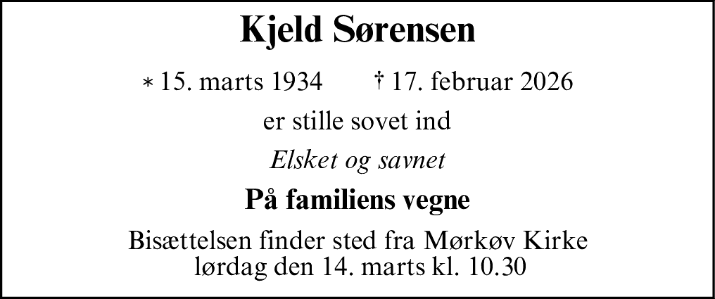 Dødsannonce for Kjeld Sørensen