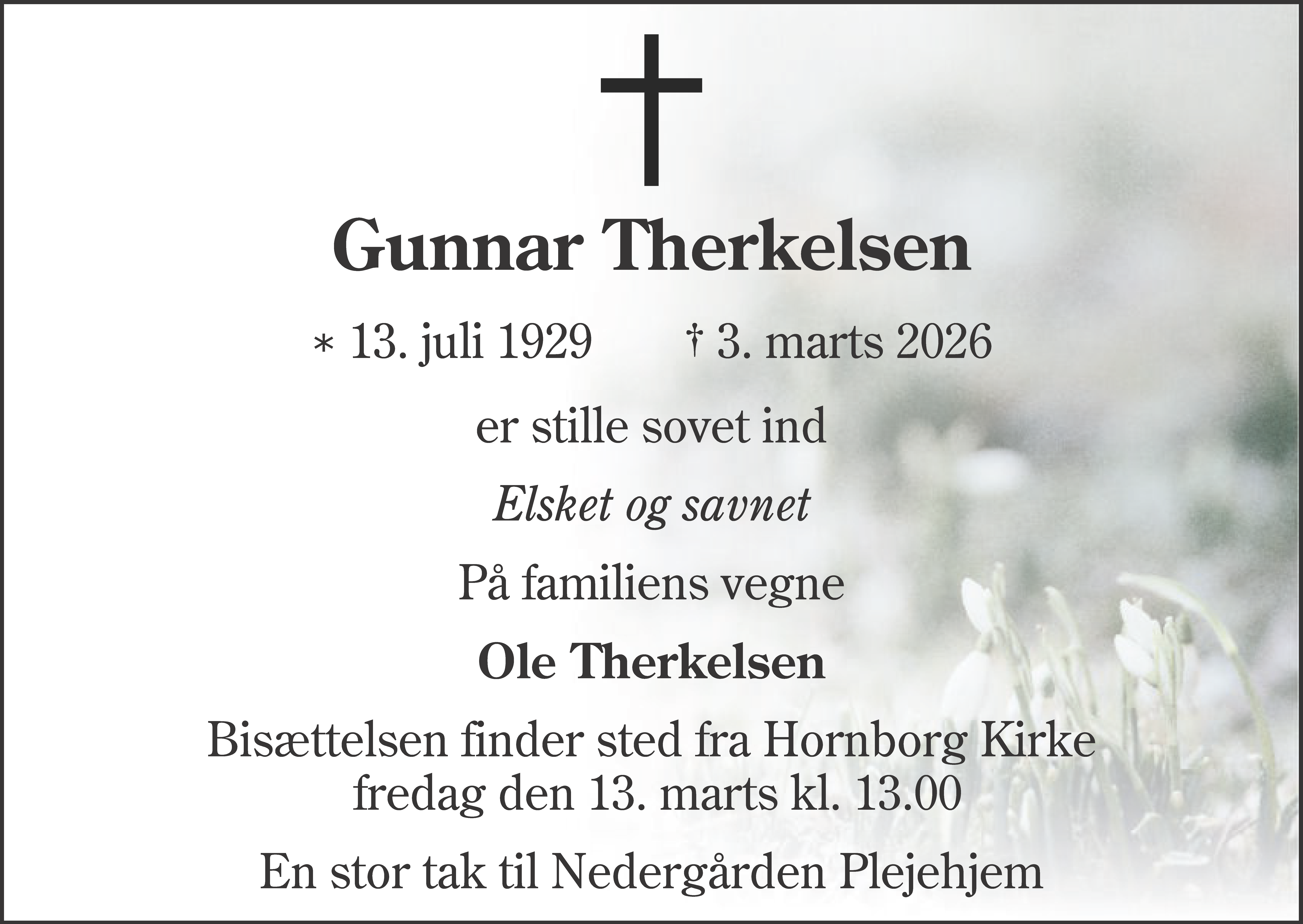 Dødsannonce for Gunnar Therkelsen