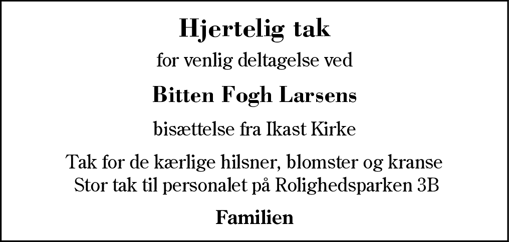 Dødsannonce for Bitten Fogh Larsen