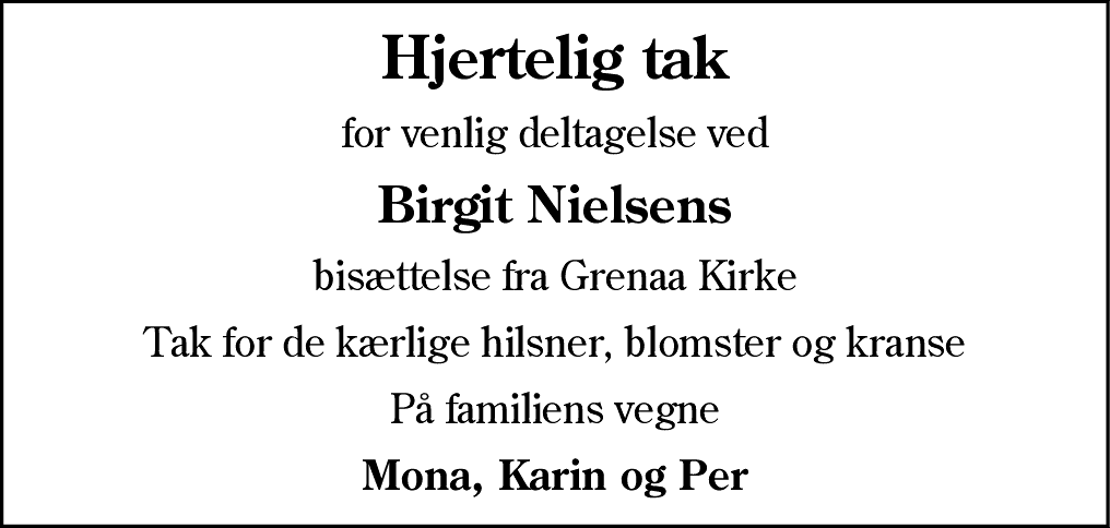 Dødsannonce for Birgit Nielsen