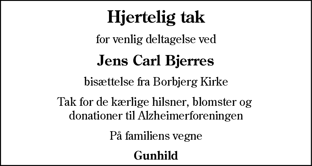 Dødsannonce for Jens Carl Bjerre
