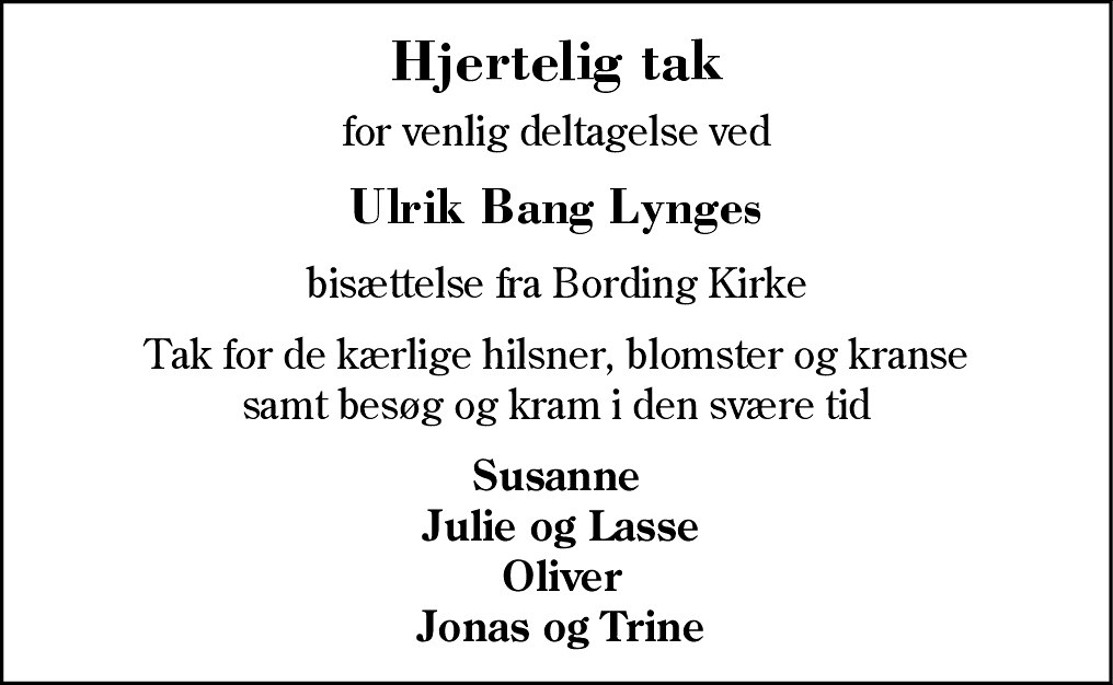 Dødsannonce for Ulrik Bang Lynge