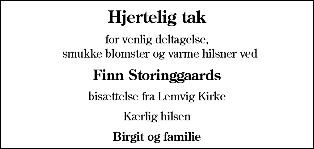 Dødsannonce for Finn Dahl Storinggaard