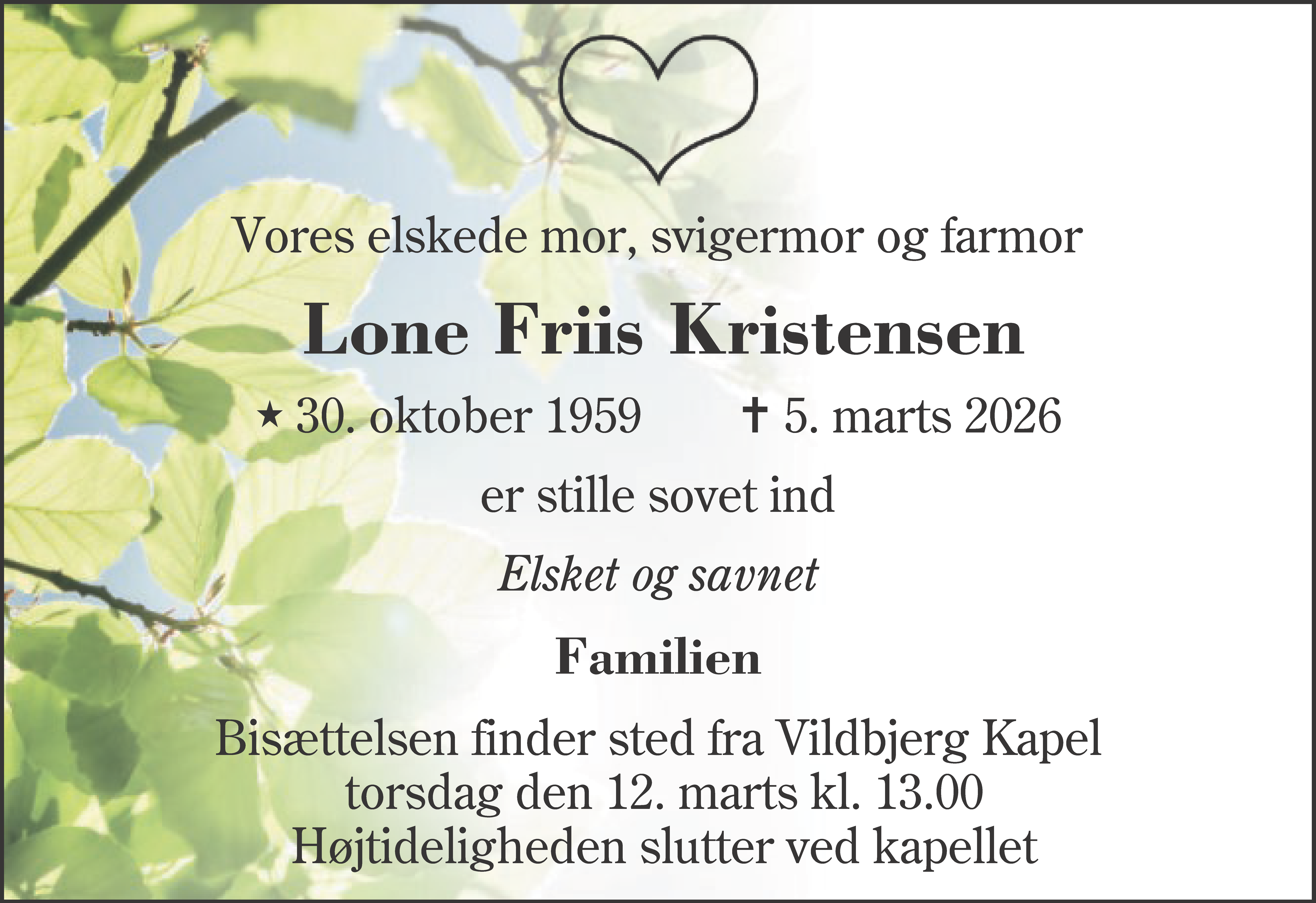 Dødsannonce for Lone Friis Kristensen