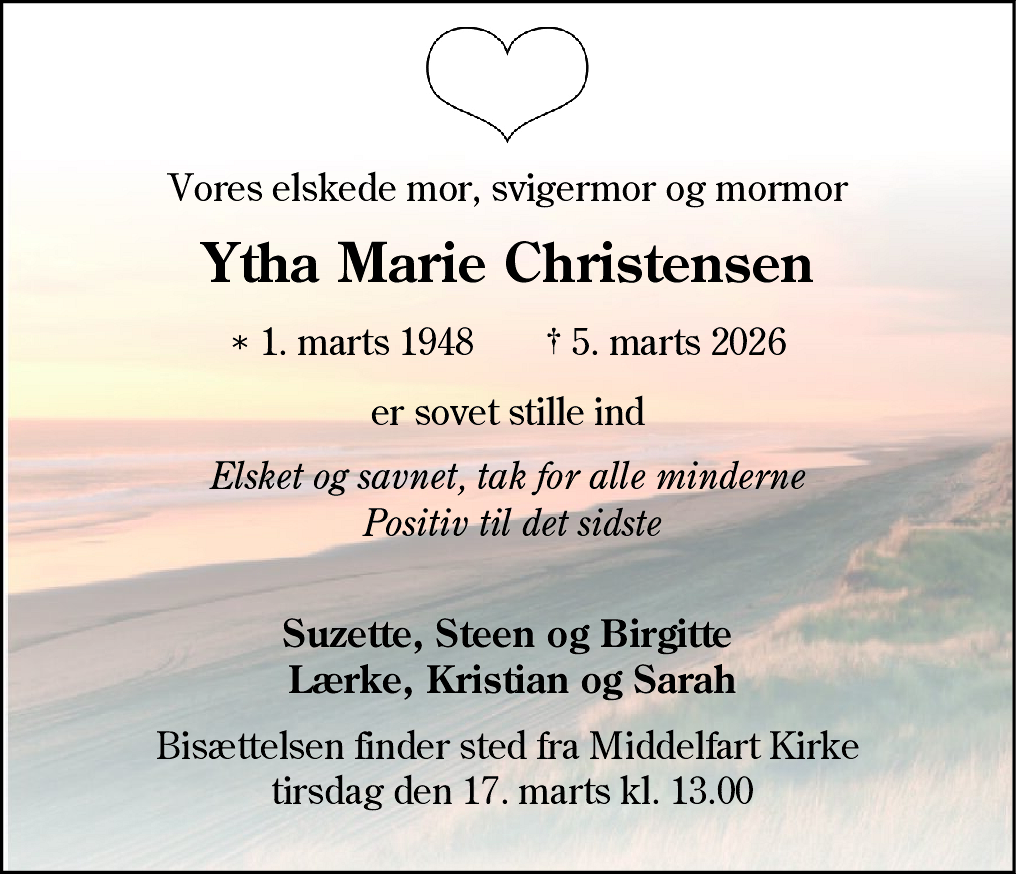 Dødsannonce for Ytha Marie Christensen