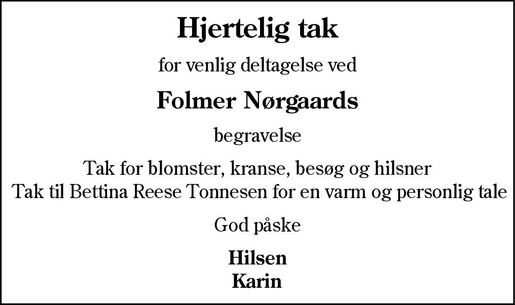 Dødsannonce for Folmer Nørgaard