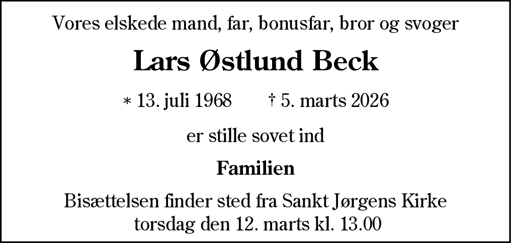 Dødsannonce for Lars Beck