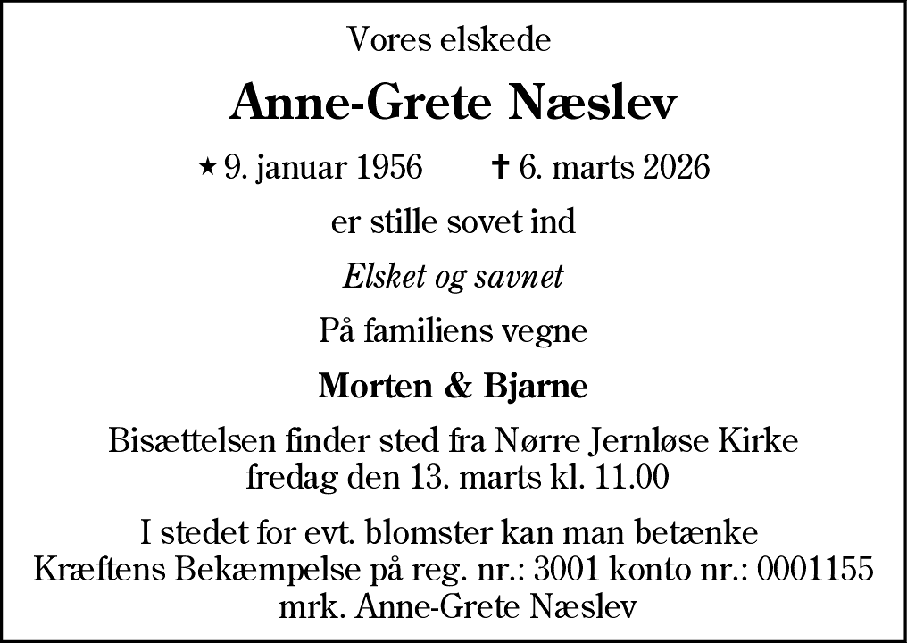 Dødsannonce for Anne-Grete Næslev