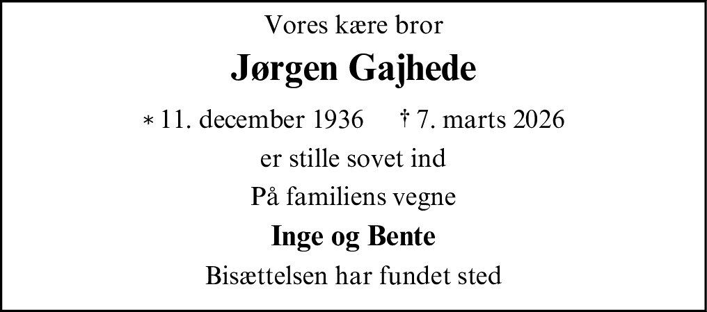 Dødsannonce for Jørgen Gajhede