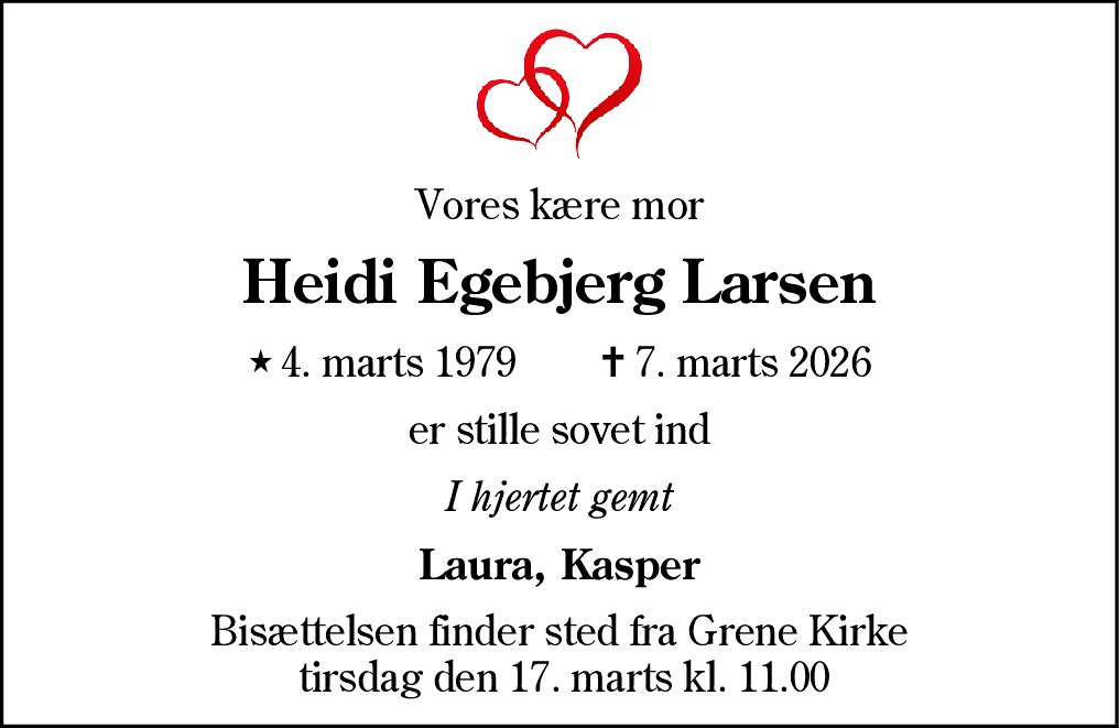Dødsannonce for Heidi Egebjerg Larsen