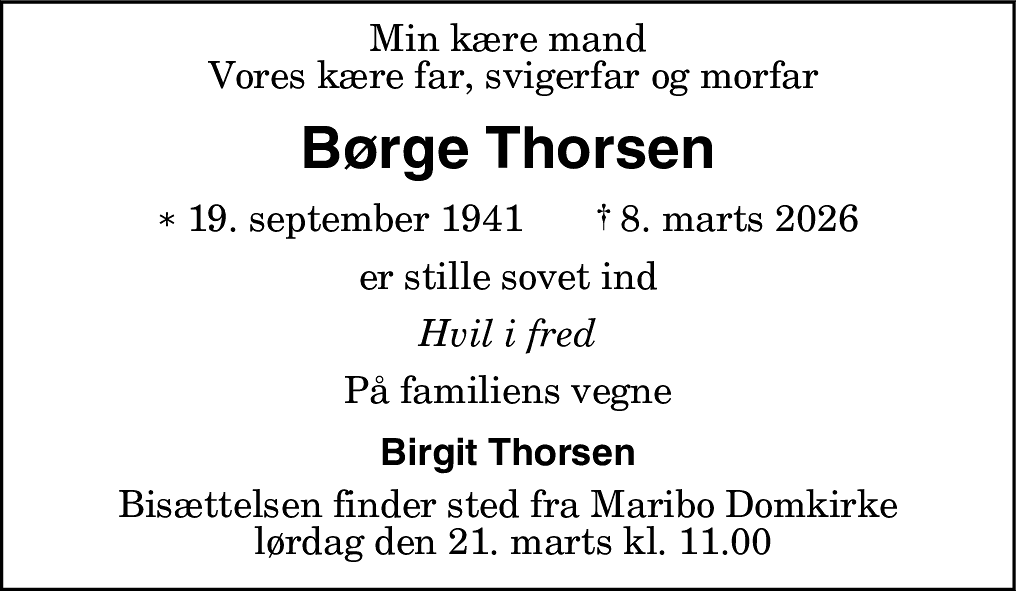 Dødsannonce for Børge Thorsen