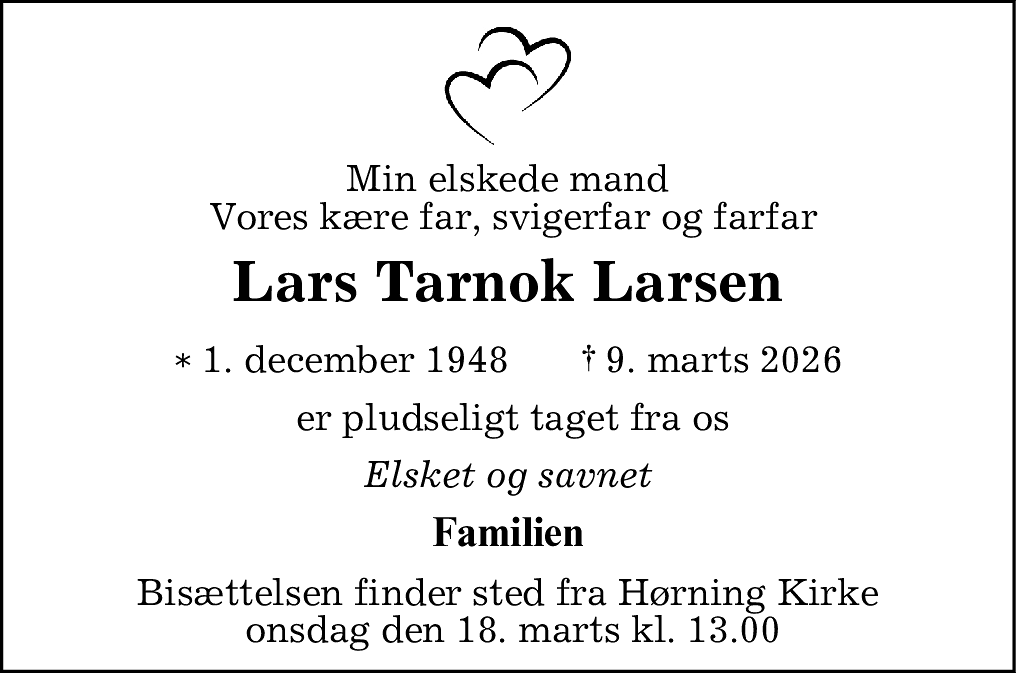 Dødsannonce for Lars Tarnok Larsen