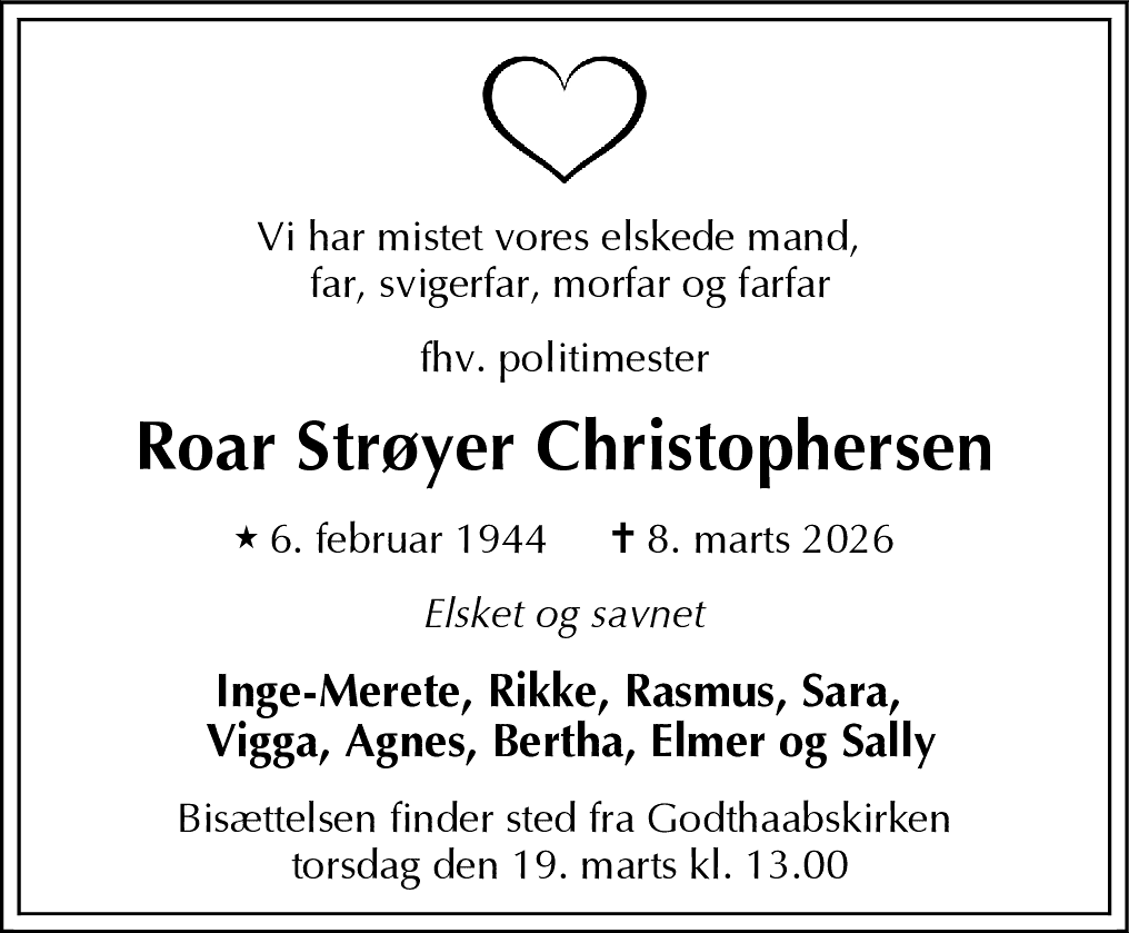 Dødsannonce for Roar Strøyer Christophersen