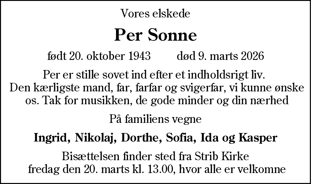 Dødsannonce for Per Sonne