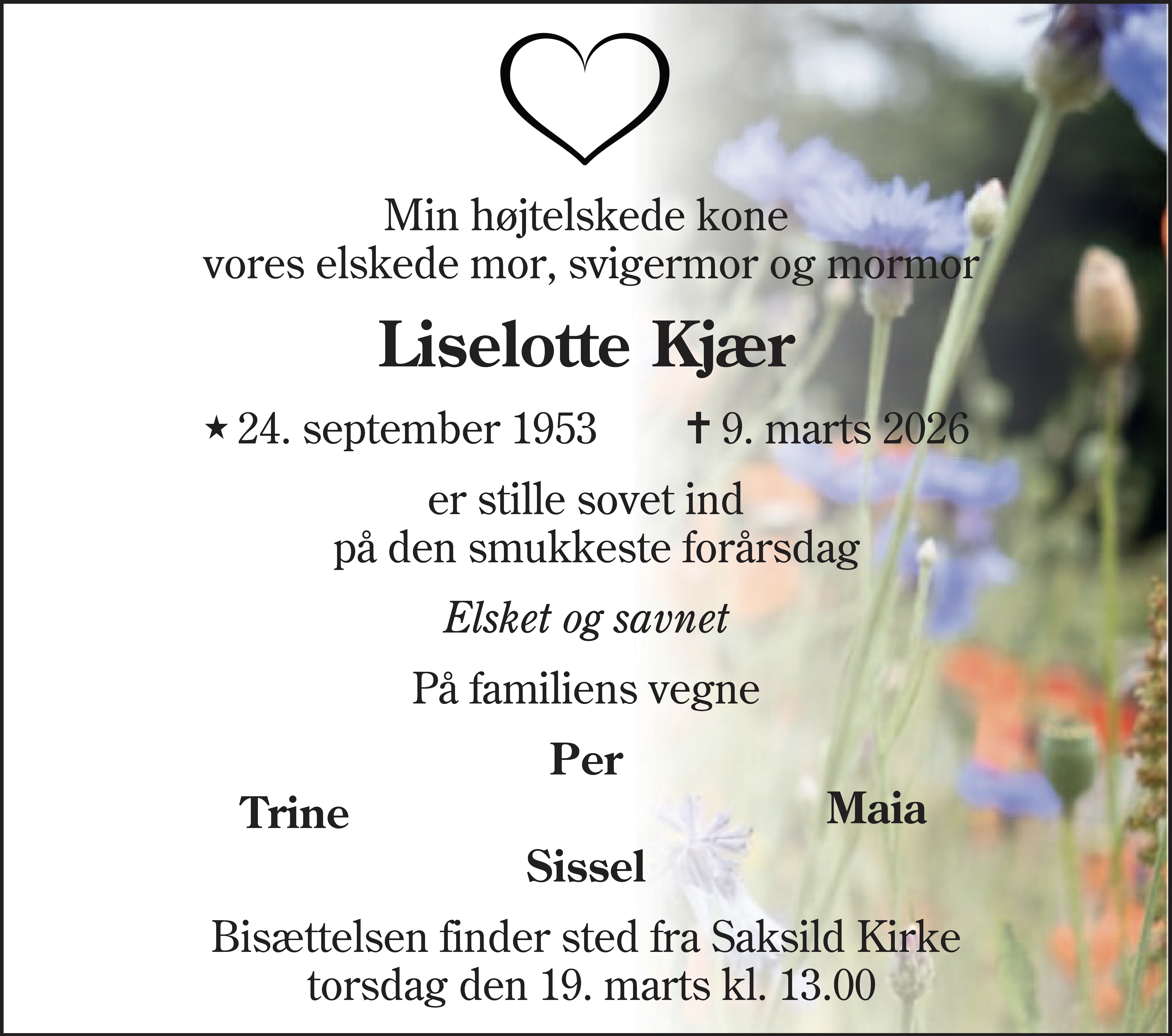 Dødsannonce for Liselotte Kjær