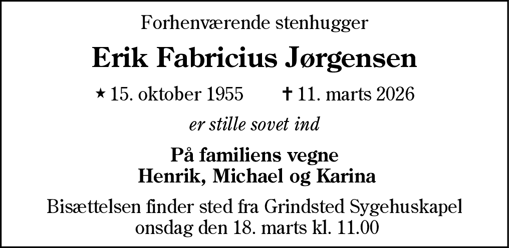 Dødsannonce for Erik Fabricius Jørgensen