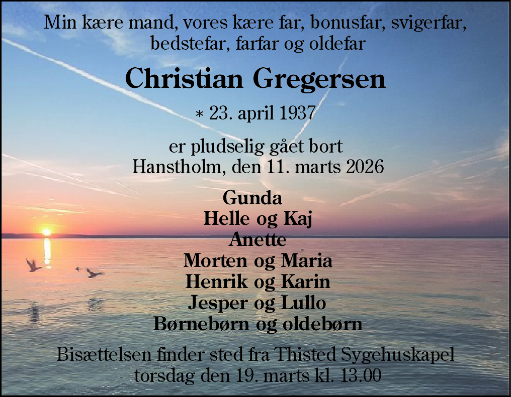 Dødsannonce for Anders Christian Gregersen