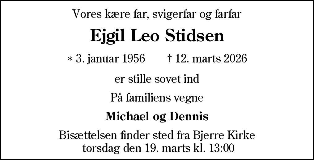 Dødsannonce for Ejgil Leo Stidsen