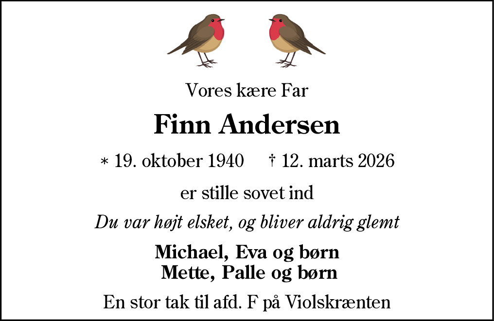 Dødsannonce for Finn Andersen