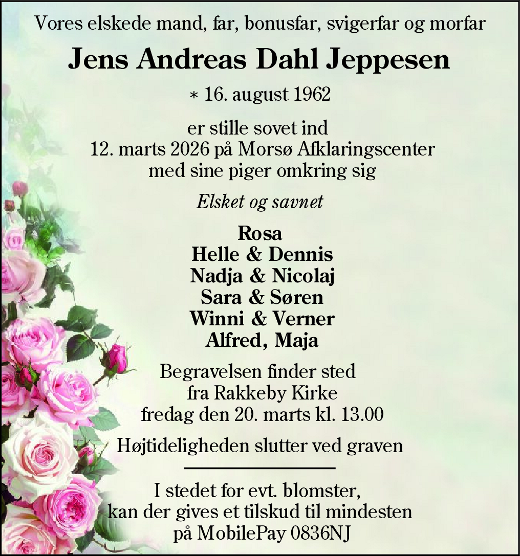 Dødsannonce for Jens Andreas Dahl Jeppesen