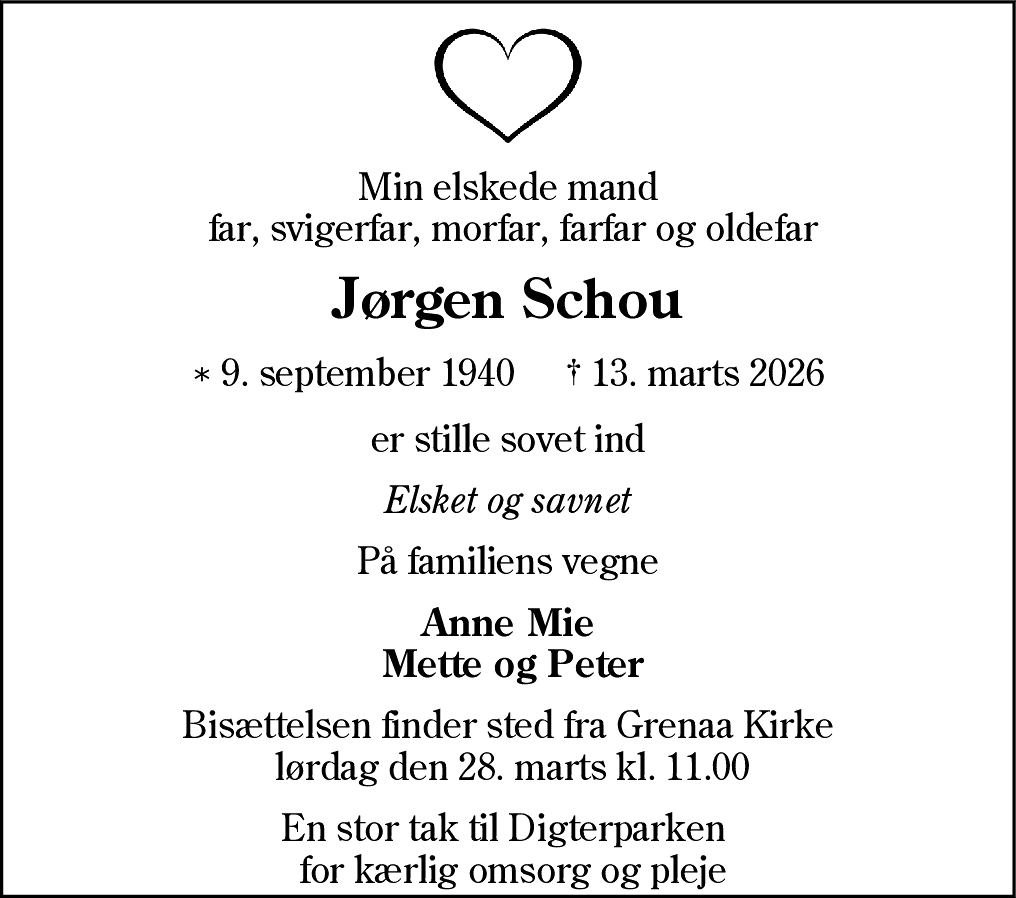 Dødsannonce for Jørgen Schou