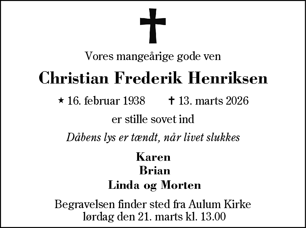 Dødsannonce for Christian Frederik Henriksen