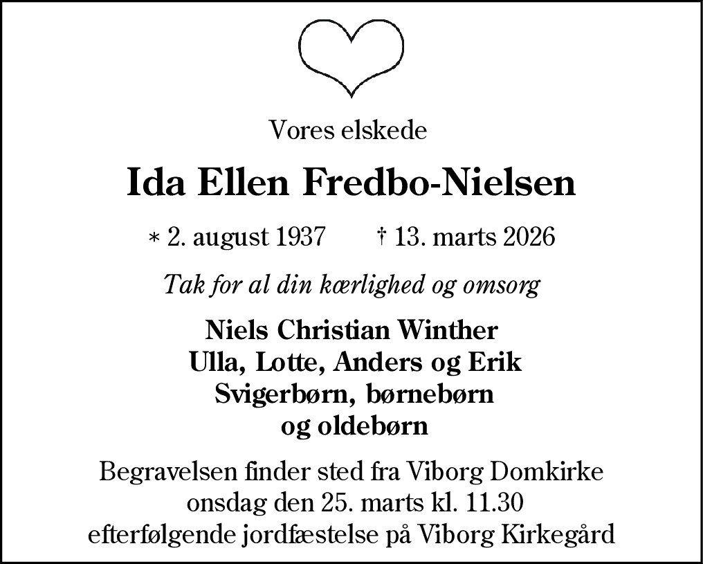 Dødsannonce for Ida Ellen Fredbo-Nielsen