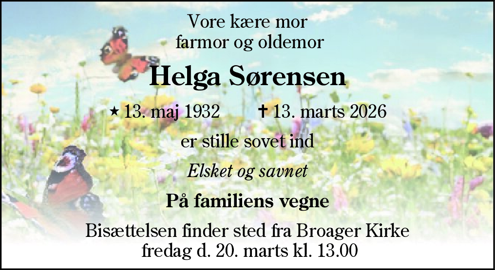 Dødsannonce for Helga Sørensen