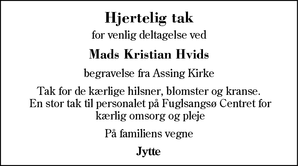 Dødsannonce for Mads Kristian Hvid