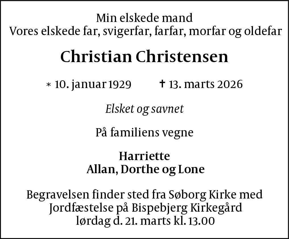 Dødsannonce for Christian Christensen
