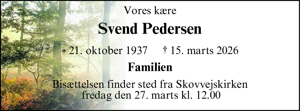 Dødsannonce for Svend Pedersen