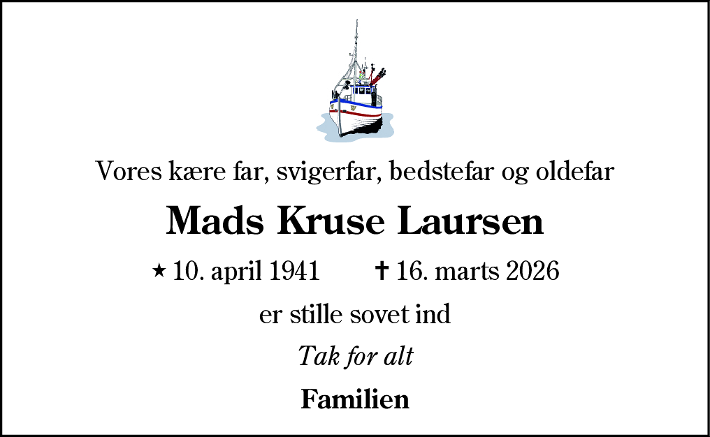 Dødsannonce for Mads Kruse Laursen